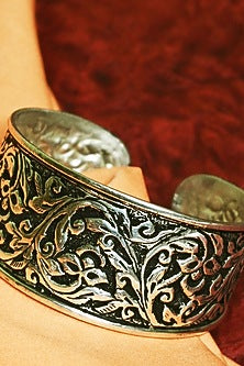 White Finish Tribal Cuff In Sterling Silver