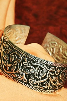 White Finish Tribal Cuff In Sterling Silver