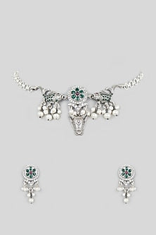 White Finish Kundan Polki Choker Necklace Set In Sterling Silver