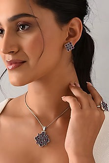 White Finish Ruby Tribal Pendant Set In Sterling Silver