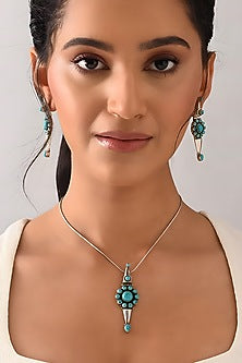 White Finsih Turquoise Stone Tribal Pendant Set In Sterling Silver