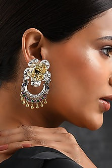 Two Tone Finish Tribal Dangler Earrings In Sterling Silver