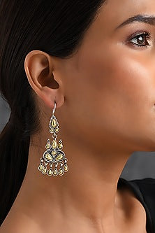 Two Tone Finish Tribal Dangler Earrings In Sterling Silver