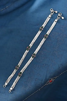 Silver Finish Synthetic Stone Anklets In Sterling Silver