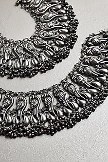 White Finish Peacock Anklets In Sterling Silver