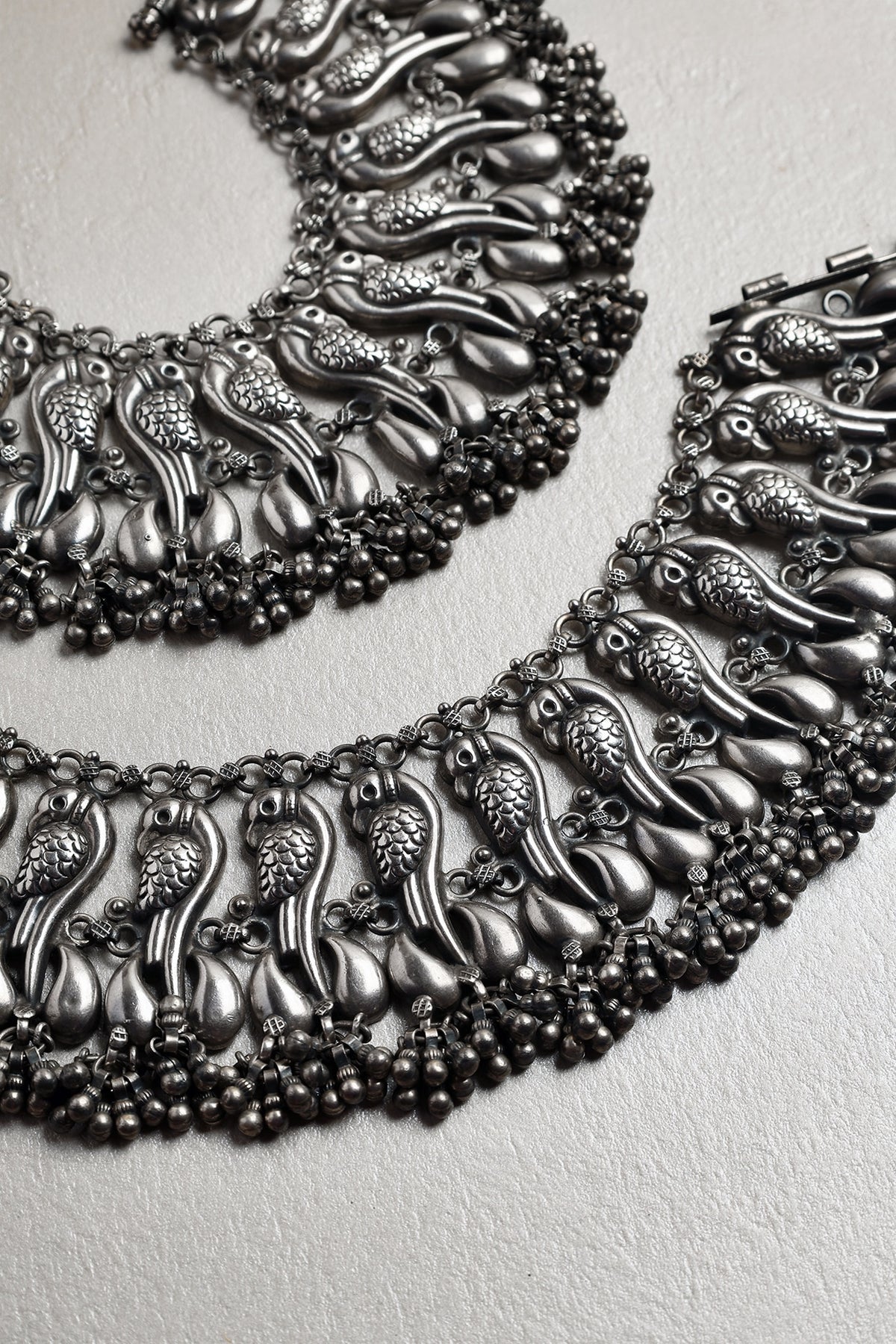White Finish Peacock Anklets In Sterling Silver