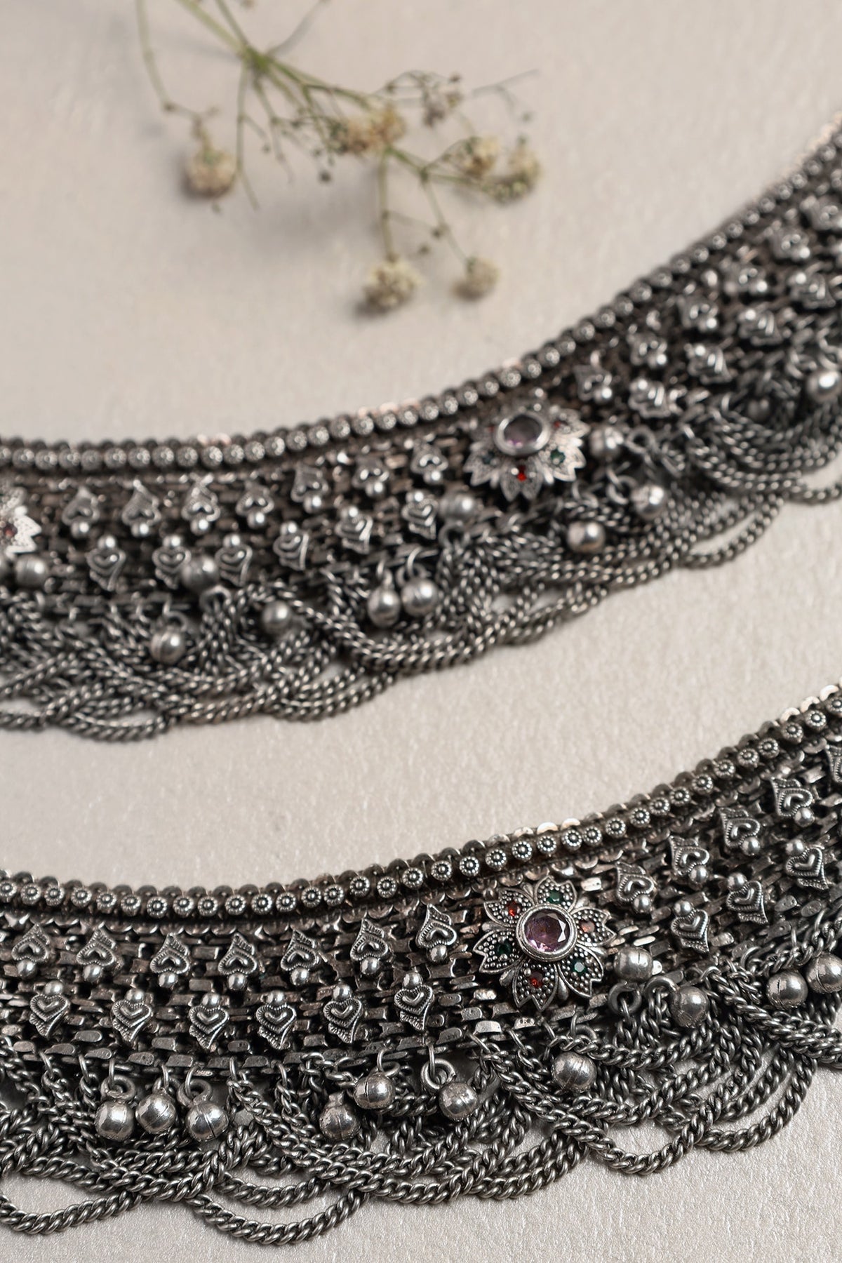 White Finish CZ Stone Anklets In Sterling Silver