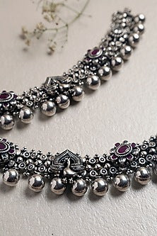 White Finish Ruby Onyx & CZ Stone Anklets In Sterling Silver