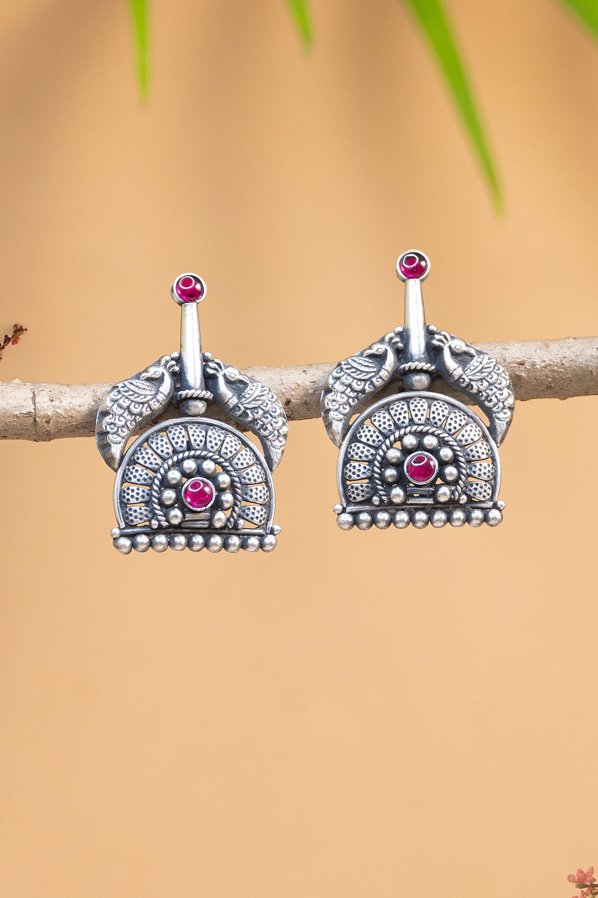 White Finish Onyx Temple Stud Earrings In Sterling Silver