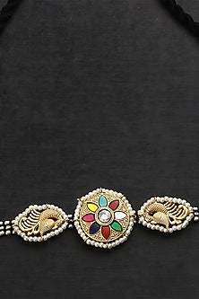 Two-Tone Finish Multi-Colored Kundan Polki Temple Choker Necklace In Sterling Silver