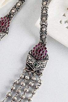 White Finish Kempstone Tribal Temple Layered Necklace In Sterling Silver
