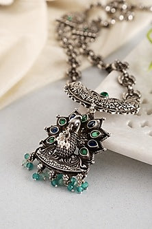 White Finish Kempstone Temple Long Necklace In Sterling Silver