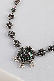 White Finish Kempstone Temple Long Necklace In Sterling Silver