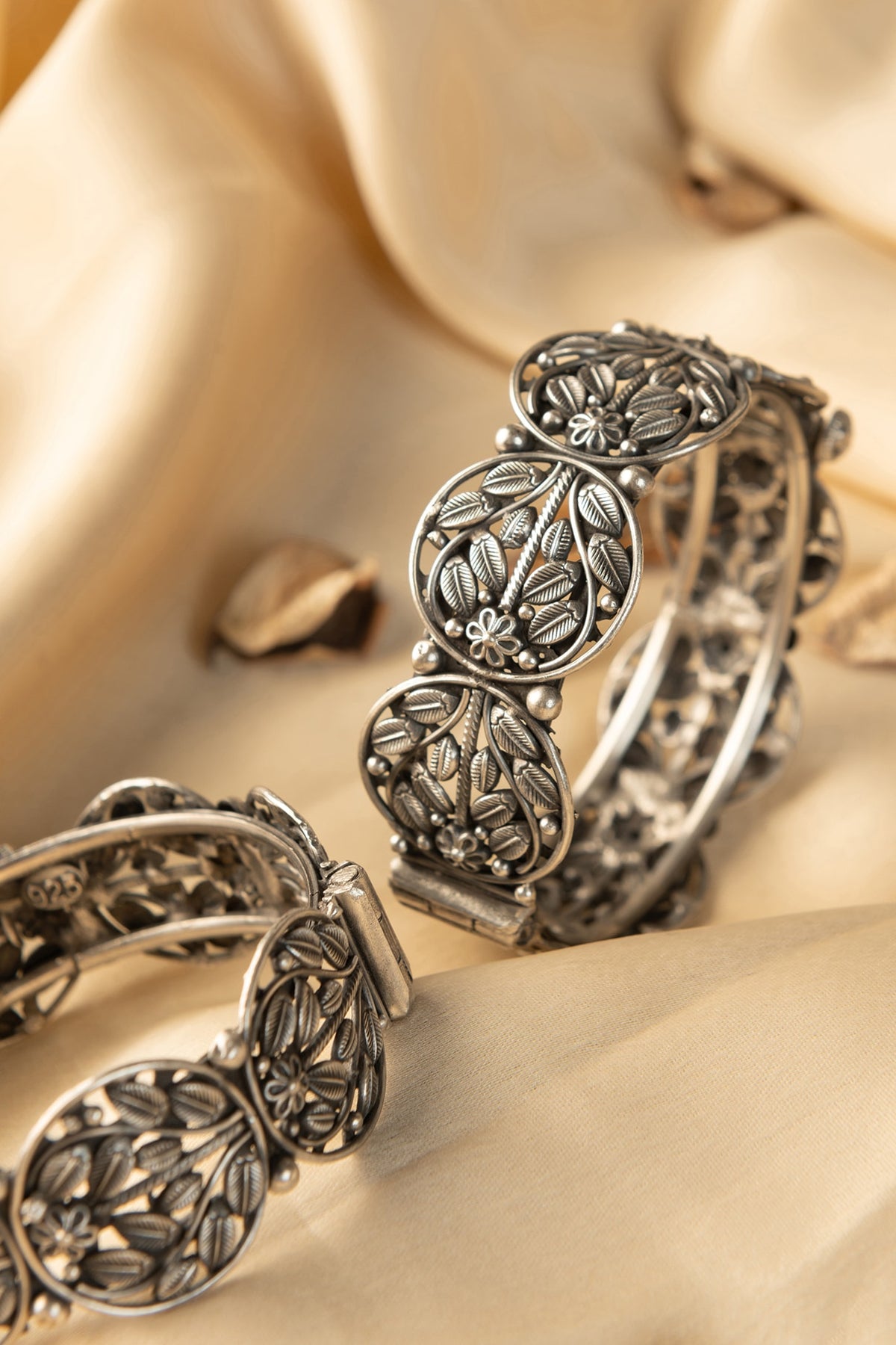 White Finish Temple Bangles In Sterling Silver (Set Of 2)