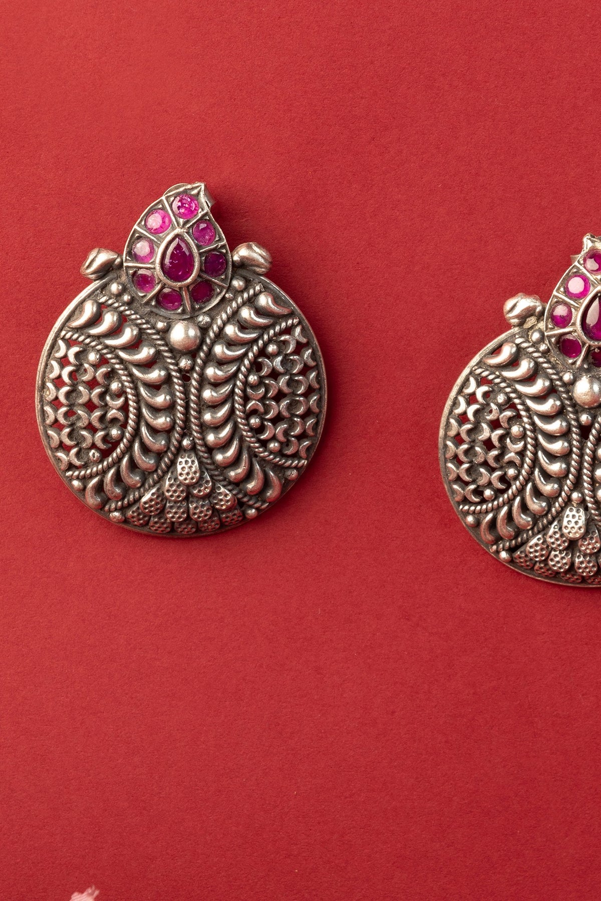White Finish Temple Stud Earrings In Sterling Silver