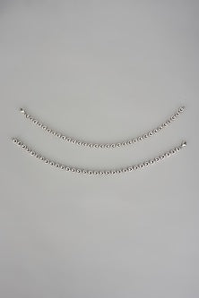 White Finish Cubic Zircon Anklets In Sterling Silver (Set Of 2)