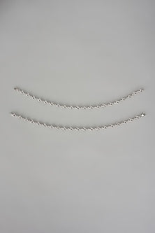 White Finish Cubic Zircon Anklets In Sterling Silver (Set Of 2)