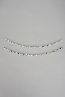 White Finish Cubic Zircon Anklets In Sterling Silver (Set Of 2)