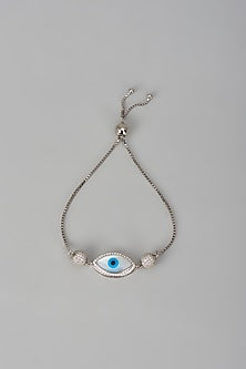 White Finish Zircon Evil Eye Bracelet In Sterling Silver