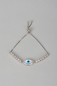White Finish Zircon Evil Eye Bracelet In Sterling Silver