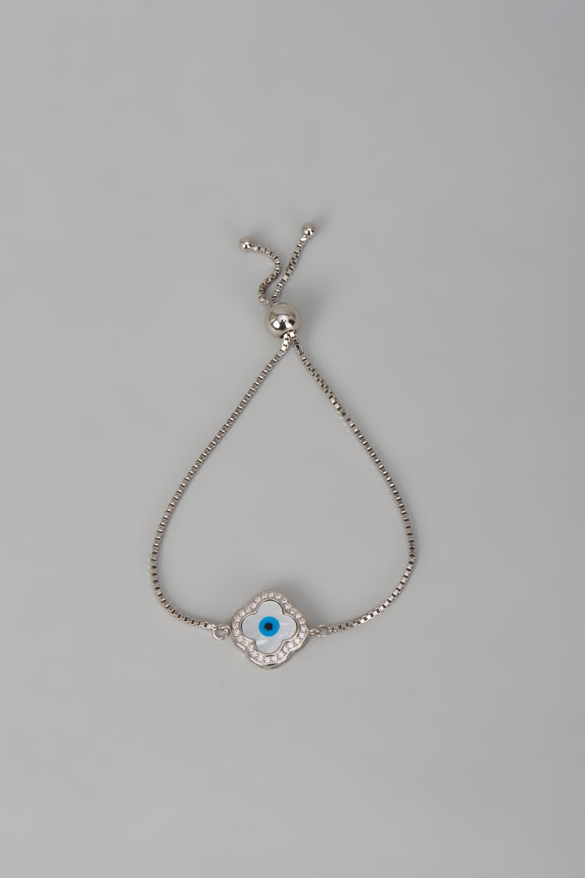 White Finish Zircon Evil Eye Bracelet In Sterling Silver