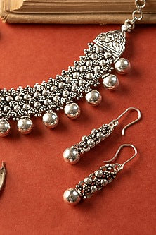 White Finish Tribal Necklace Set In Sterling Silver