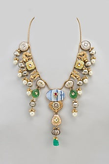 Two Tone Finish Oxidized Multi-Colored Stone Boho Long Necklace