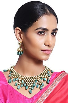 Gold Plated Emerald Necklace Set