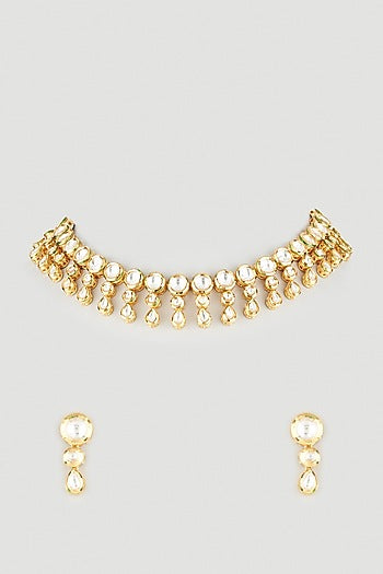Gold Plated Kundan Polki Necklace Set