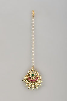 Gold Plated Kundan Polki & Pearl Maang Tikka