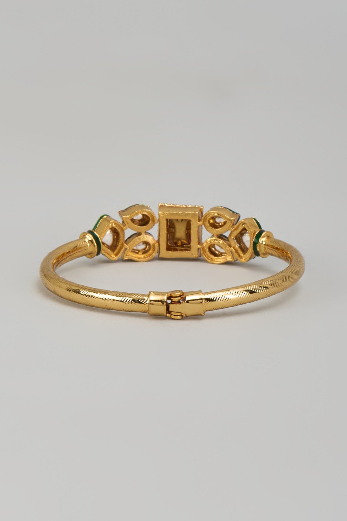 Gold Plated Kundan Polki & Synthetic Ruby Stone Meenakari Bracelet