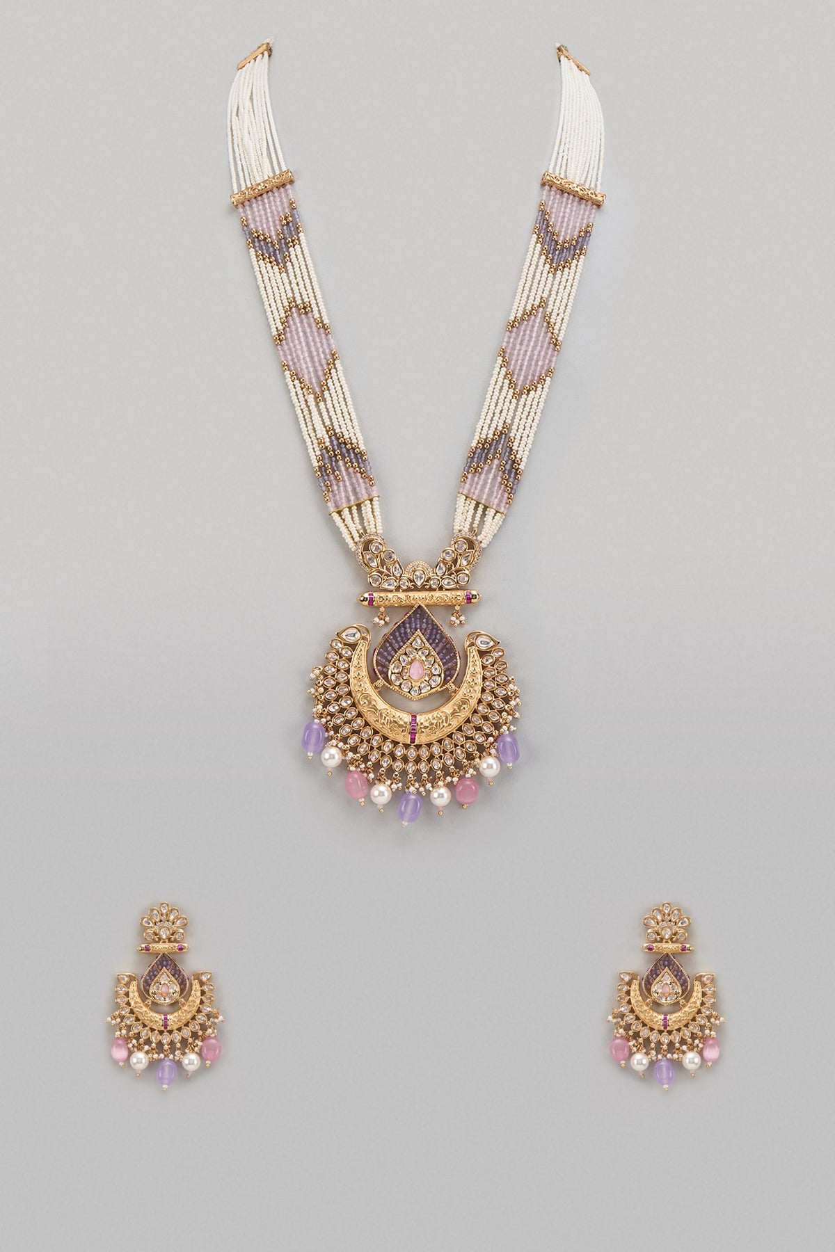 Gold Plated Kundan Polki & Pearl Layered Necklace Set