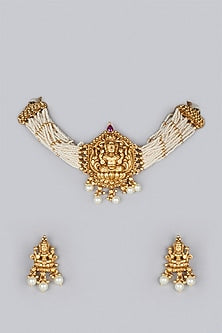 Gold Finish Laxmi Pendant Choker Necklace Set