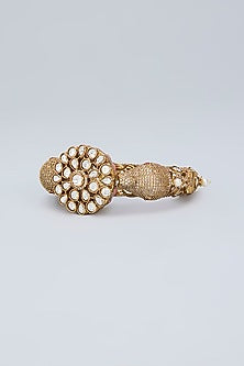 Gold Plated Kundan Polki & Crystal Grey Meenakari Ganesha Bracelet
