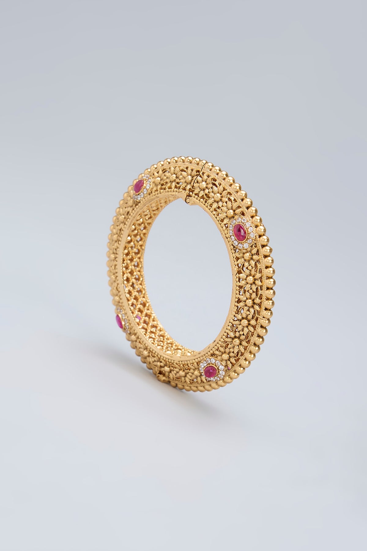 Gold Finish Ruby Kemp Stone Kadas (Set Of 2)