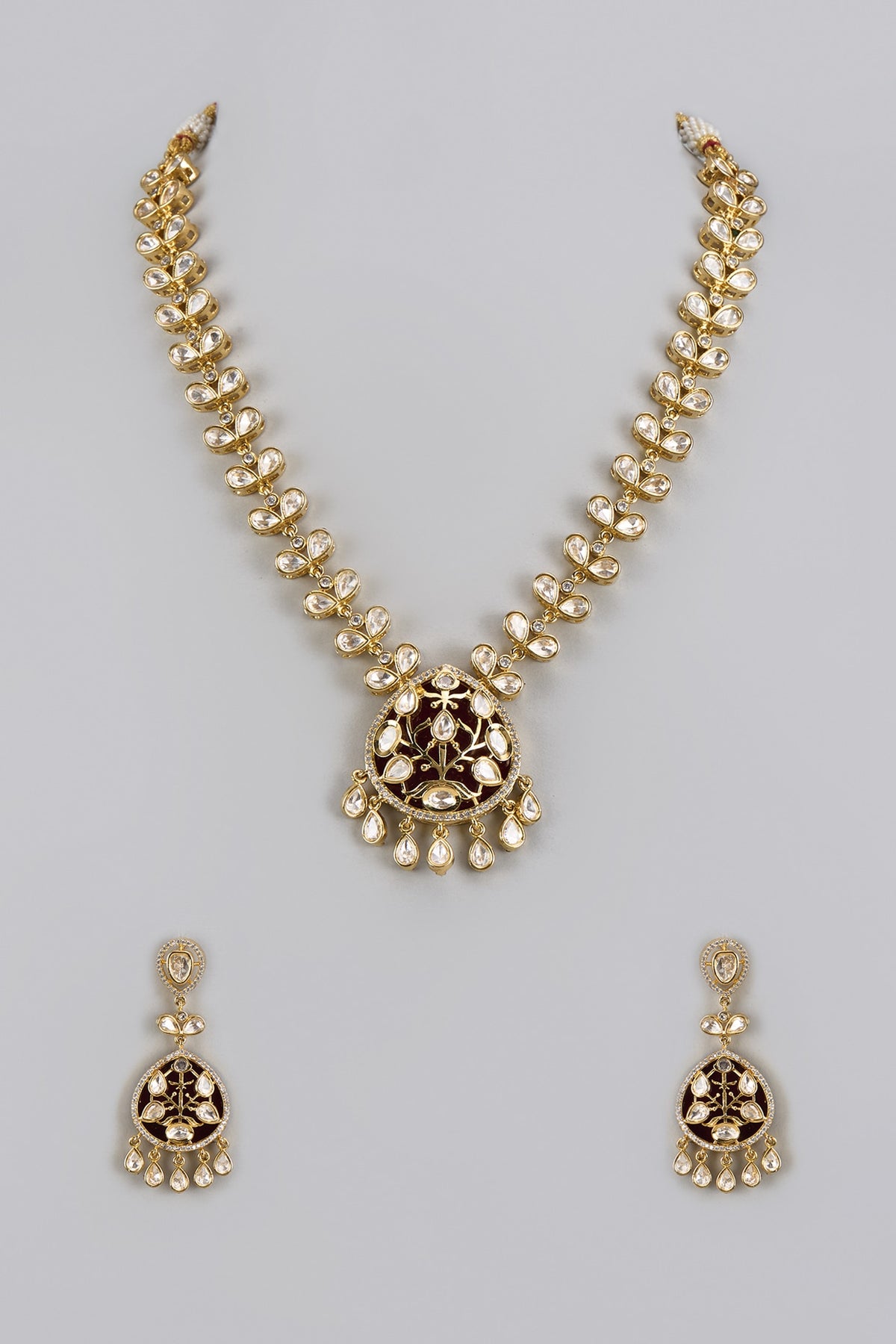 Gold Plated Kundan Polki & Ruby Stone Necklace Set