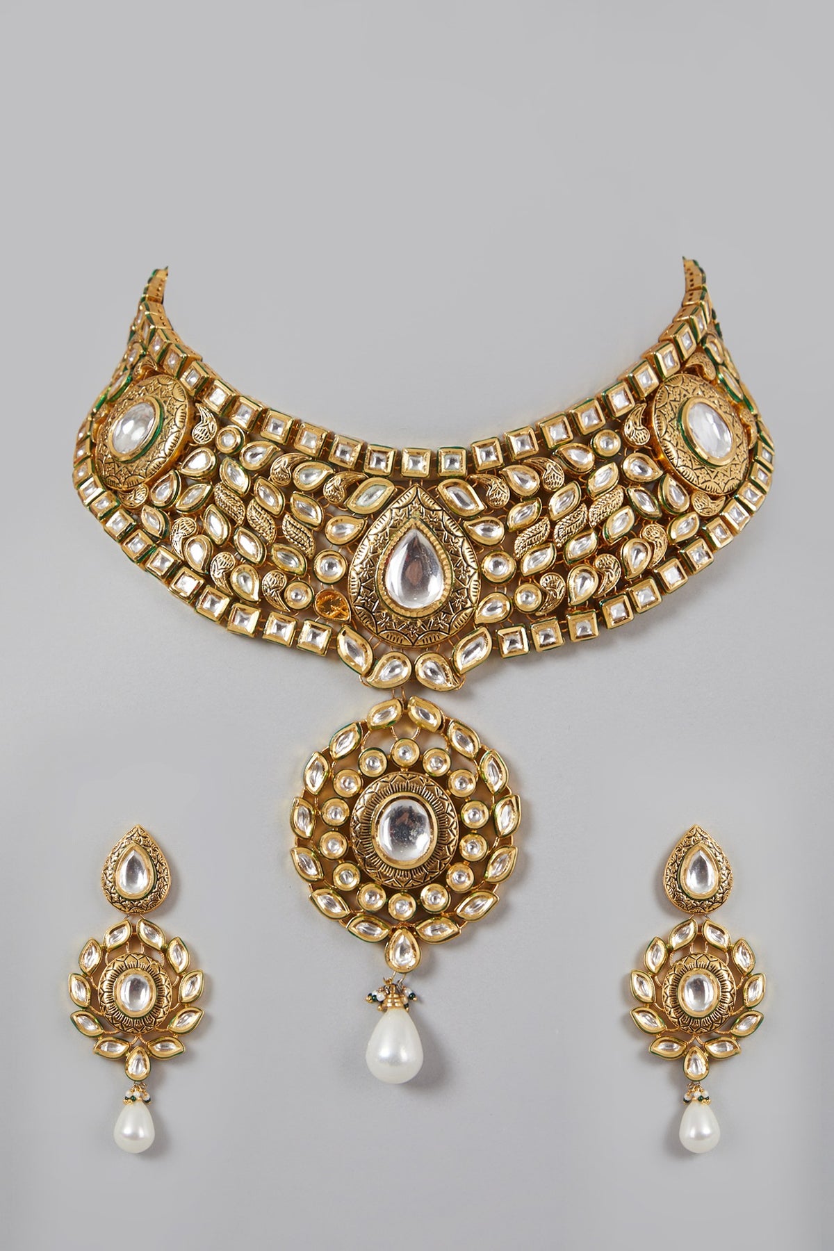 Gold Plated Kundan Polki Meenakari Necklace Set