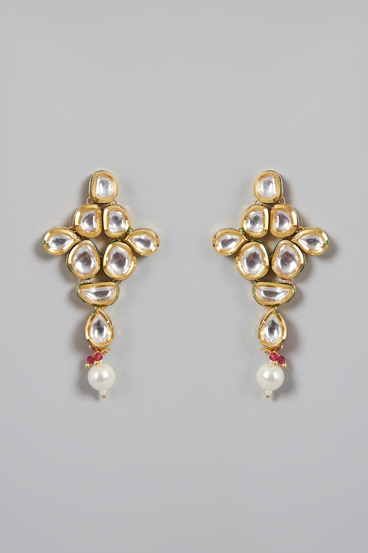 Gold Plated Pearl & Kundan Polki Necklace Set