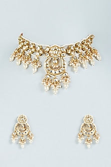 Gold Plated Kundan Polki & Pearl Choker Necklace Set