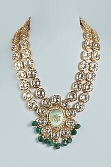 Gold Plated Green Jade Stone Long Necklace