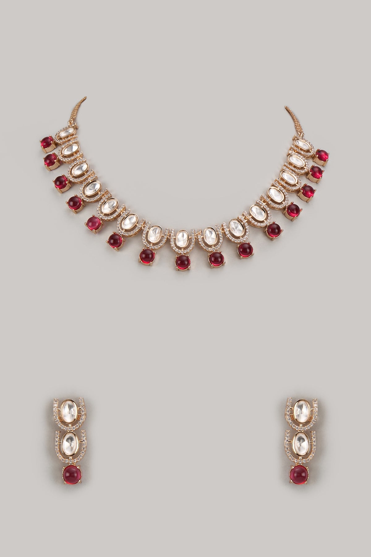 Gold Plated Kundan Polki & Ruby Necklace Set