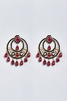 Gold Finish Meenakari Chandbali Earrings