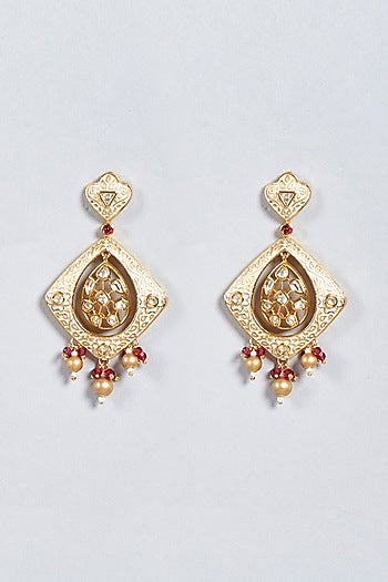 Gold Finish Beaded Dangler Earrings