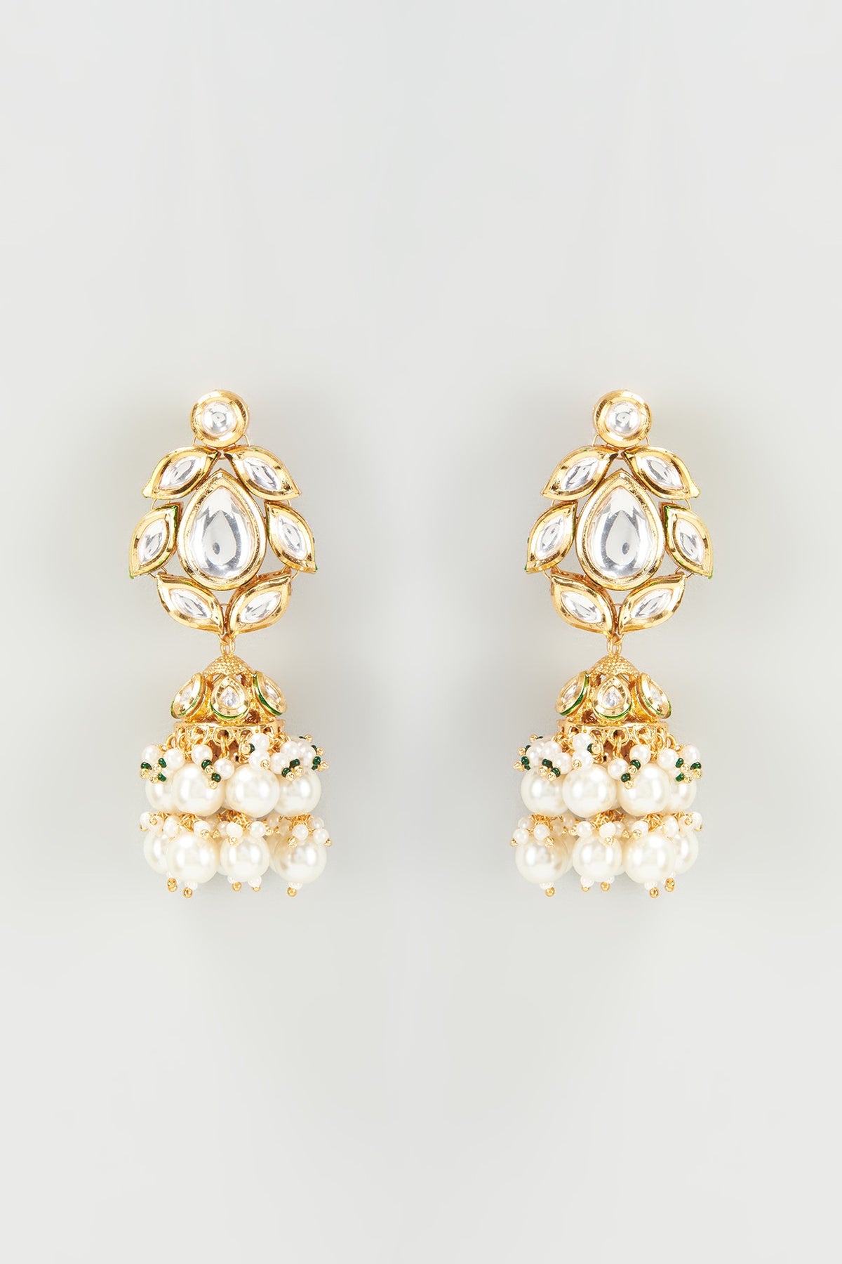 Gold Plated Kundan Polki & Pearl Dangler Earrings