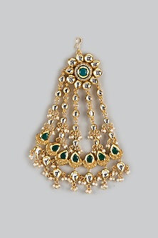 Gold Plated Kundan Polki & Green Stone Pasa