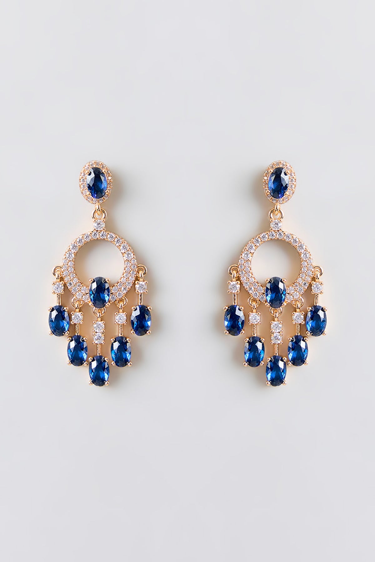 Gold Plated Blue Cubic Zirconia Dangler Earrings