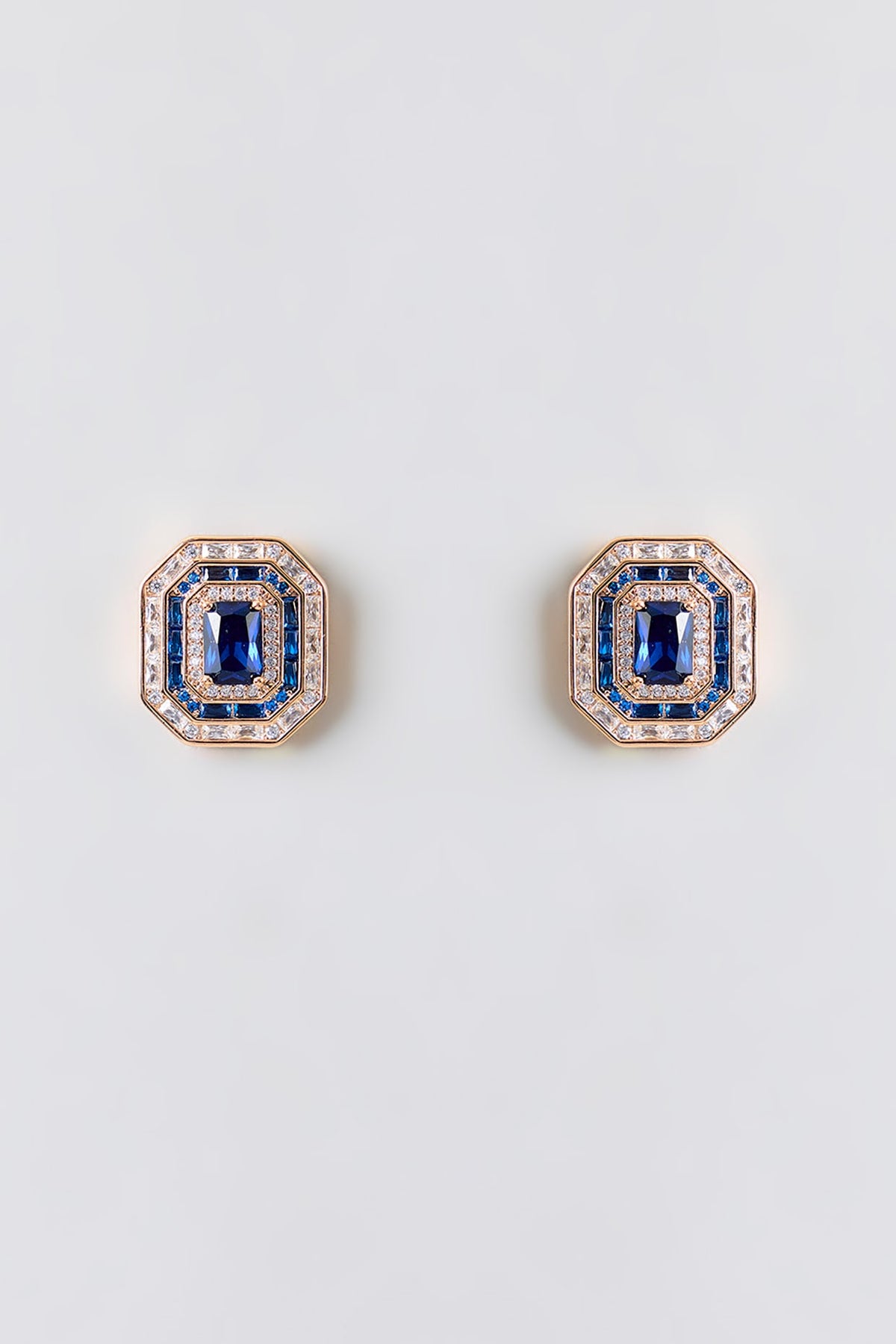 Gold Plated Blue Cubic Zirconia Stud Earrings