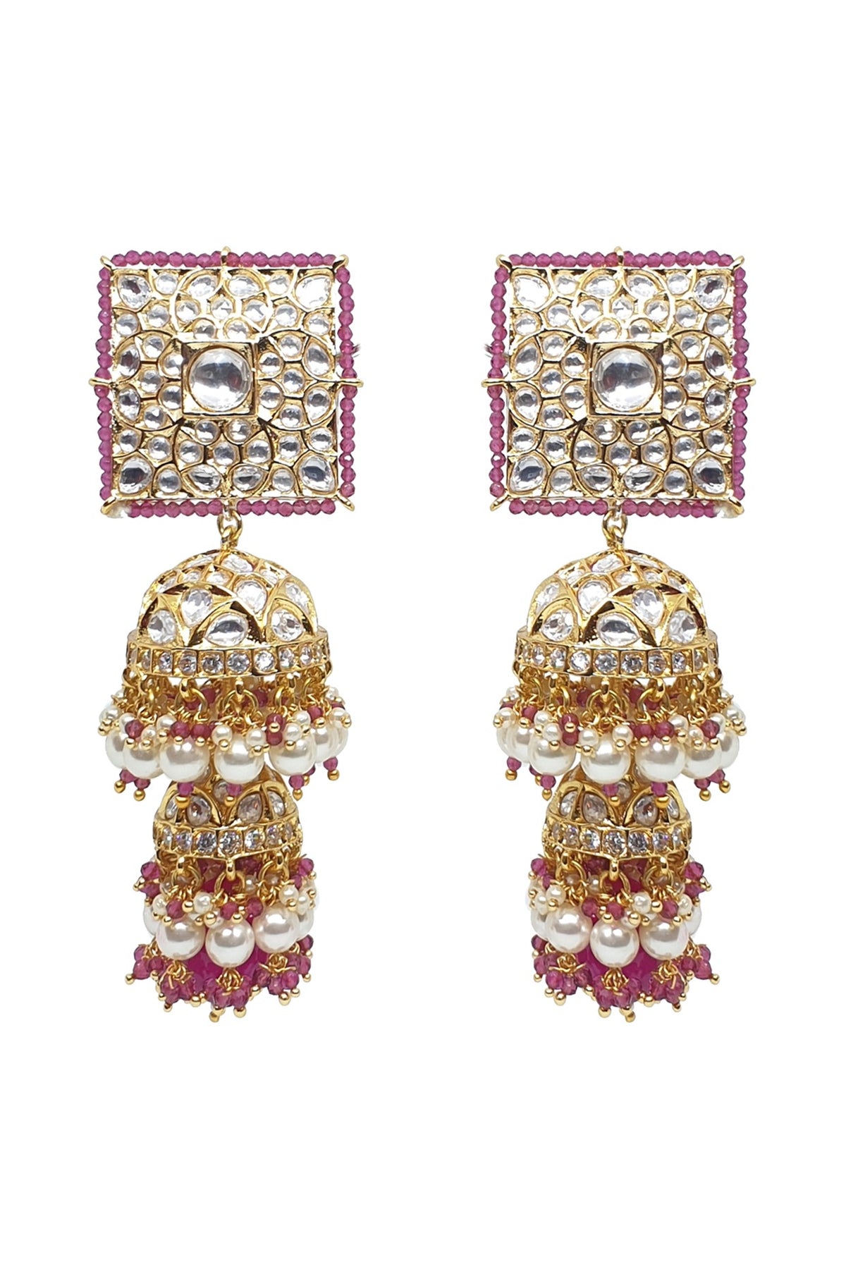 Gold Plated Kundan Polki Jhumka Earrings
