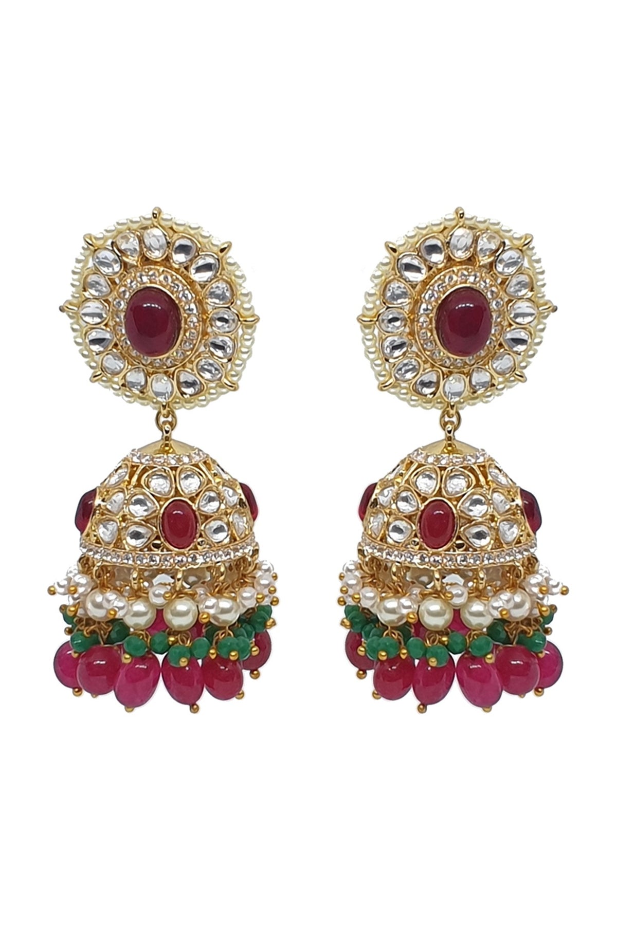 Gold Plated Handcrafted Polki Jhumka Earrings