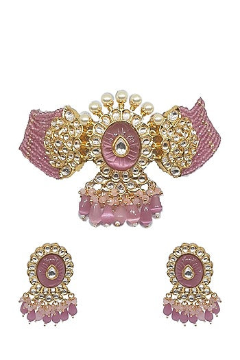Gold Plated Kundan Polki Choker Necklace Set